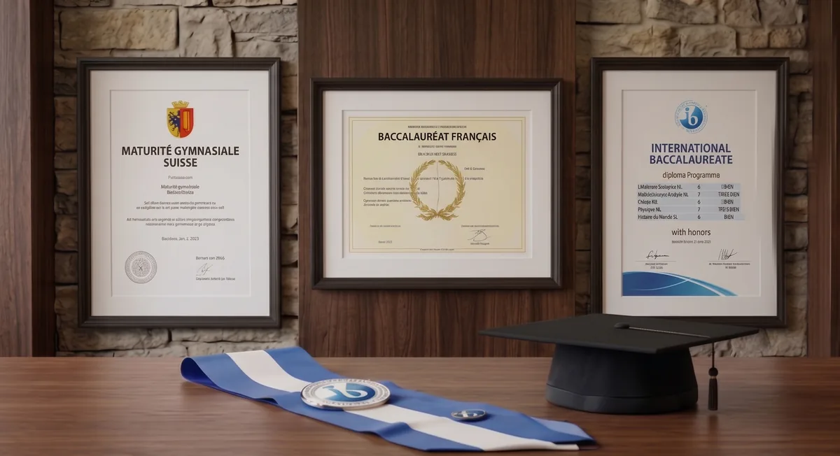 Diplômes encadrés de Maturité gymnasiale suisse, Baccalauréat français et Baccalauréat International (IB)